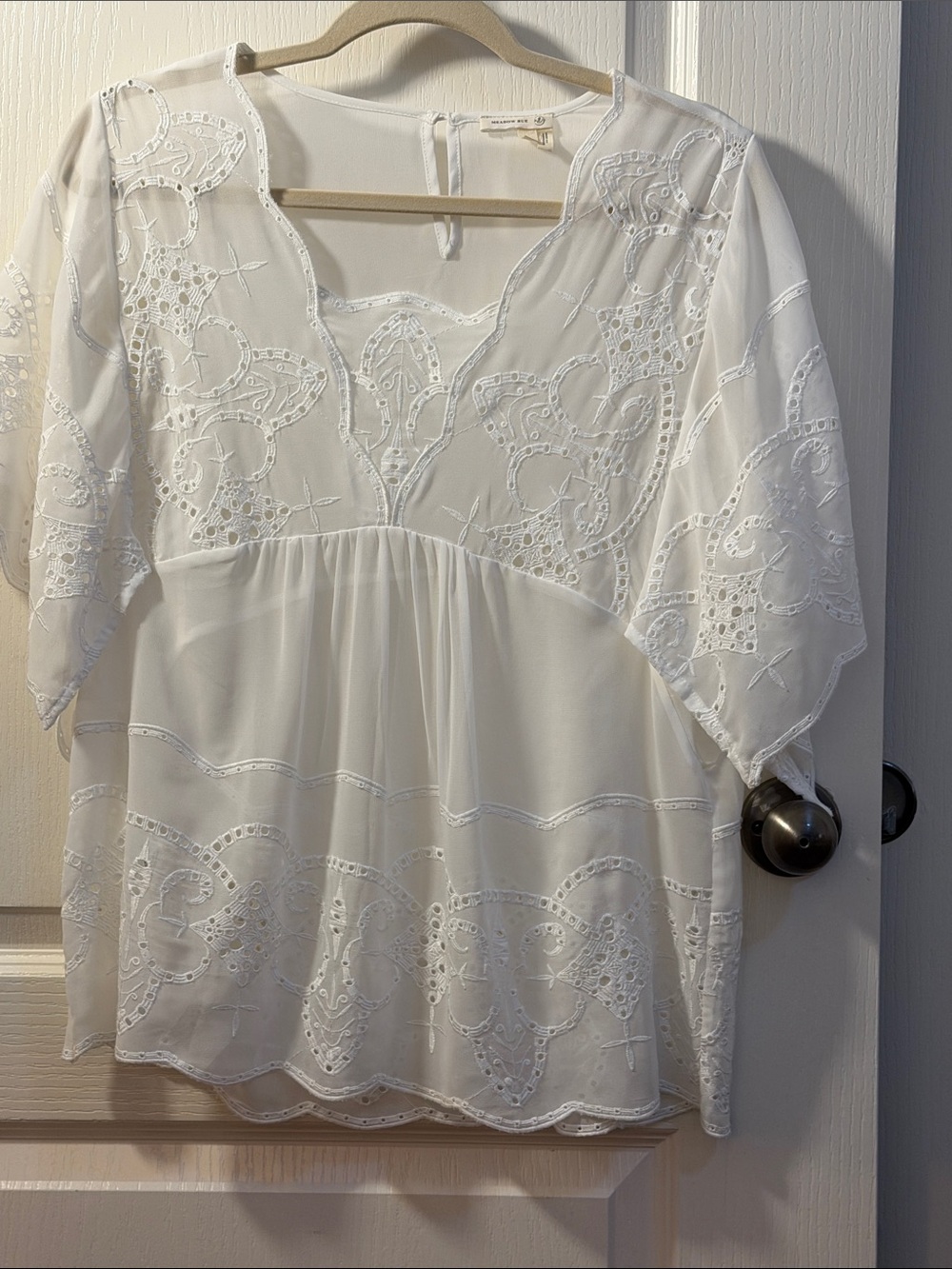 Meadow Rue White Embroidered V-Neck Peasant Blouse